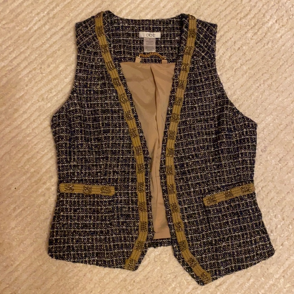 Vintage Cache vest plaid/tweed chains pockets
